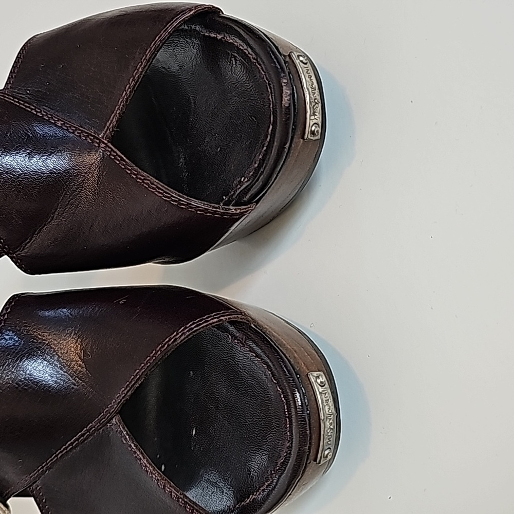 Y2K Yves Saint Laurent  Vintage Wood  heel sandals in dark brown color - Picture 6 of 9